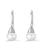 Oorbellen Zilver Gerhodineerd zoetwater Parel, 2 Parels, 9 mm