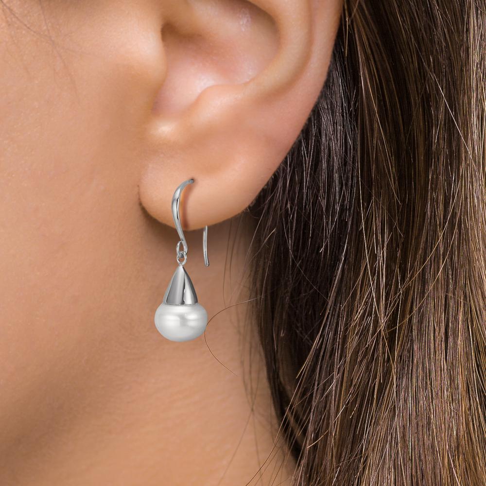 Oorbellen Zilver Gerhodineerd zoetwater Parel, 2 Parels, 9 mm