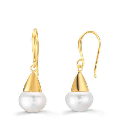 Oorbellen Zilver Geel Verguld zoetwater Parel, 2 Parels, 9 mm