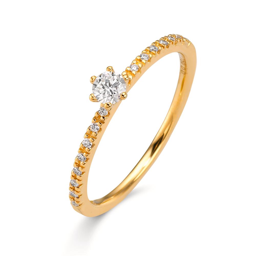 Solitaire ring 750/18K geel goud Diamant 0.20 ct, 17 Steen, [Brillant], w-si