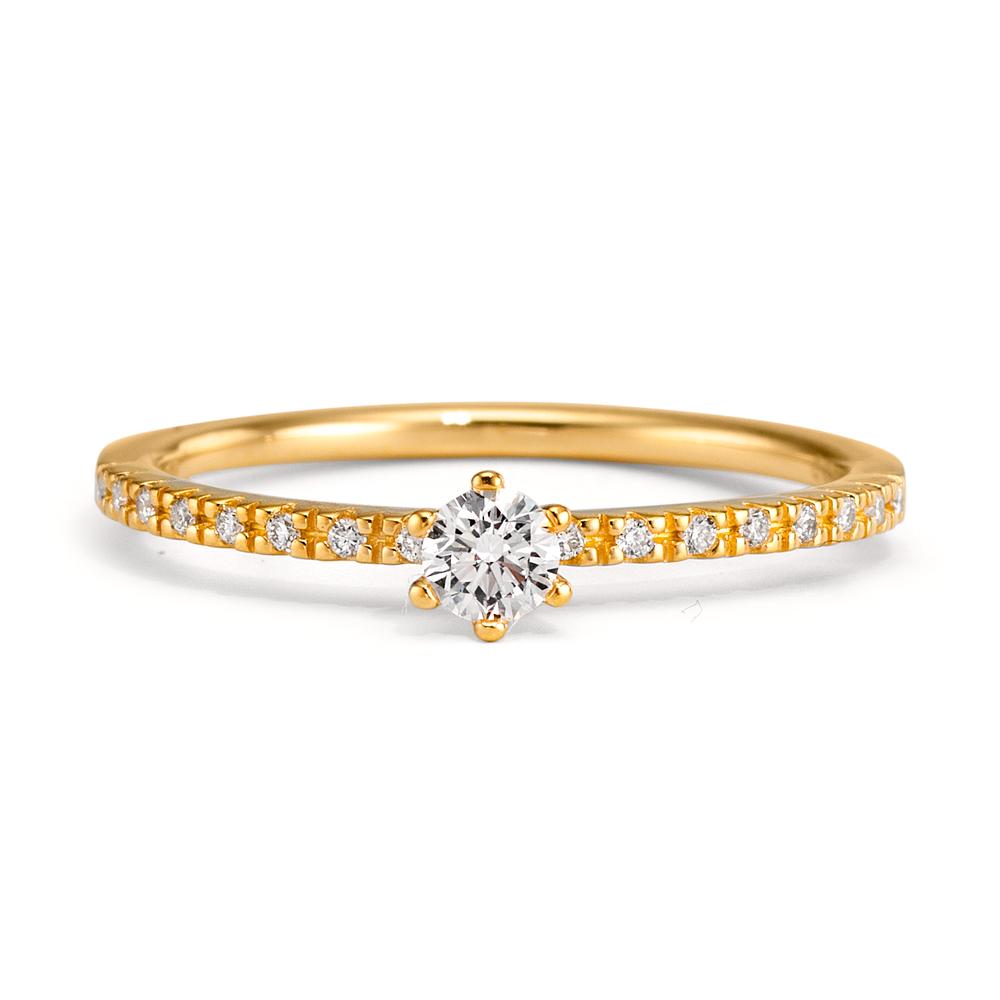 Solitaire ring 750/18K geel goud Diamant 0.20 ct, 17 Steen, [Brillant], w-si