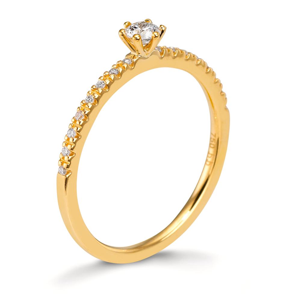 Solitaire ring 750/18K geel goud Diamant 0.20 ct, 17 Steen, [Brillant], w-si