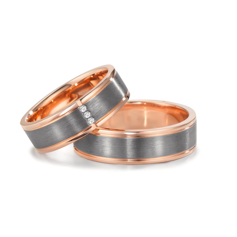 Partnerring 585/14K rood goud, 999 Tantaal Diamant 0.024 ct, 3 Steen, w-si
