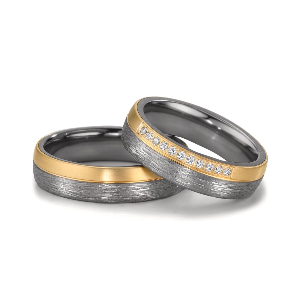 Partnerring 999 Tantaal, 585/14K geel goud Diamant 0.11 ct, 11 Steen, w-si
