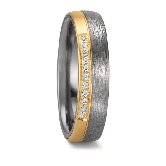 Partnerring 999 Tantaal, 585/14K geel goud Diamant 0.11 ct, 11 Steen, w-si