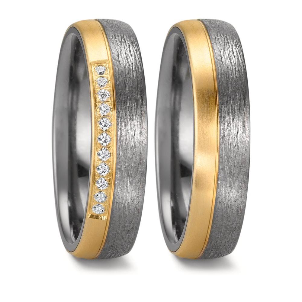 Partnerring 999 Tantaal, 585/14K geel goud Diamant 0.11 ct, 11 Steen, w-si