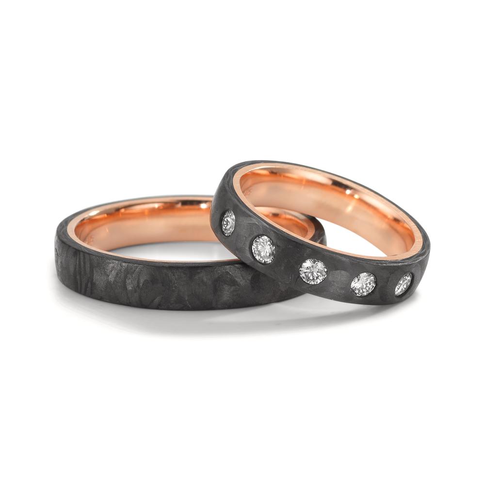 Partnerring Carbon, 585/14K rood goud Diamant 0.25 ct, 5 Steen, w-si