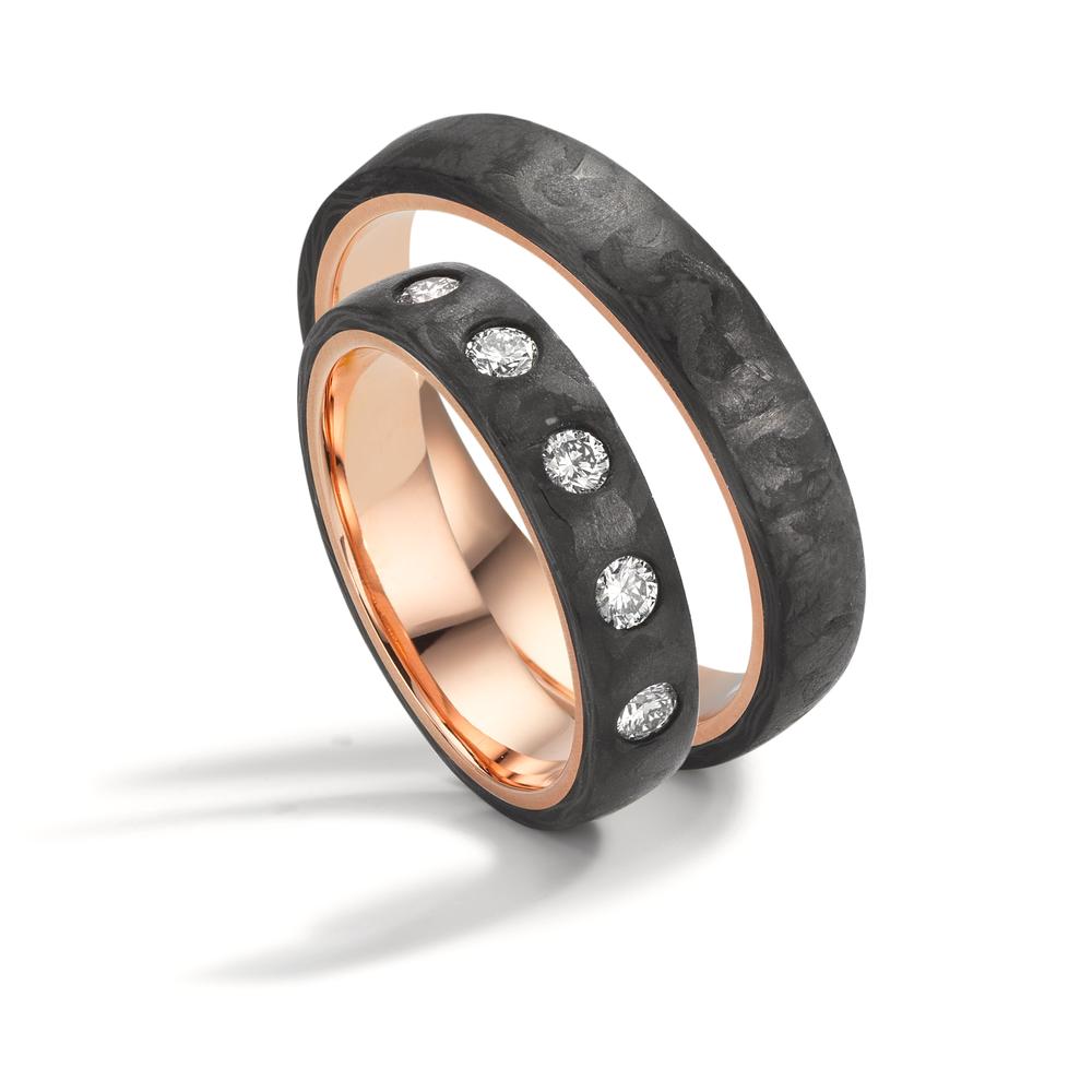 Partnerring Carbon, 585/14K rood goud Diamant 0.25 ct, 5 Steen, w-si