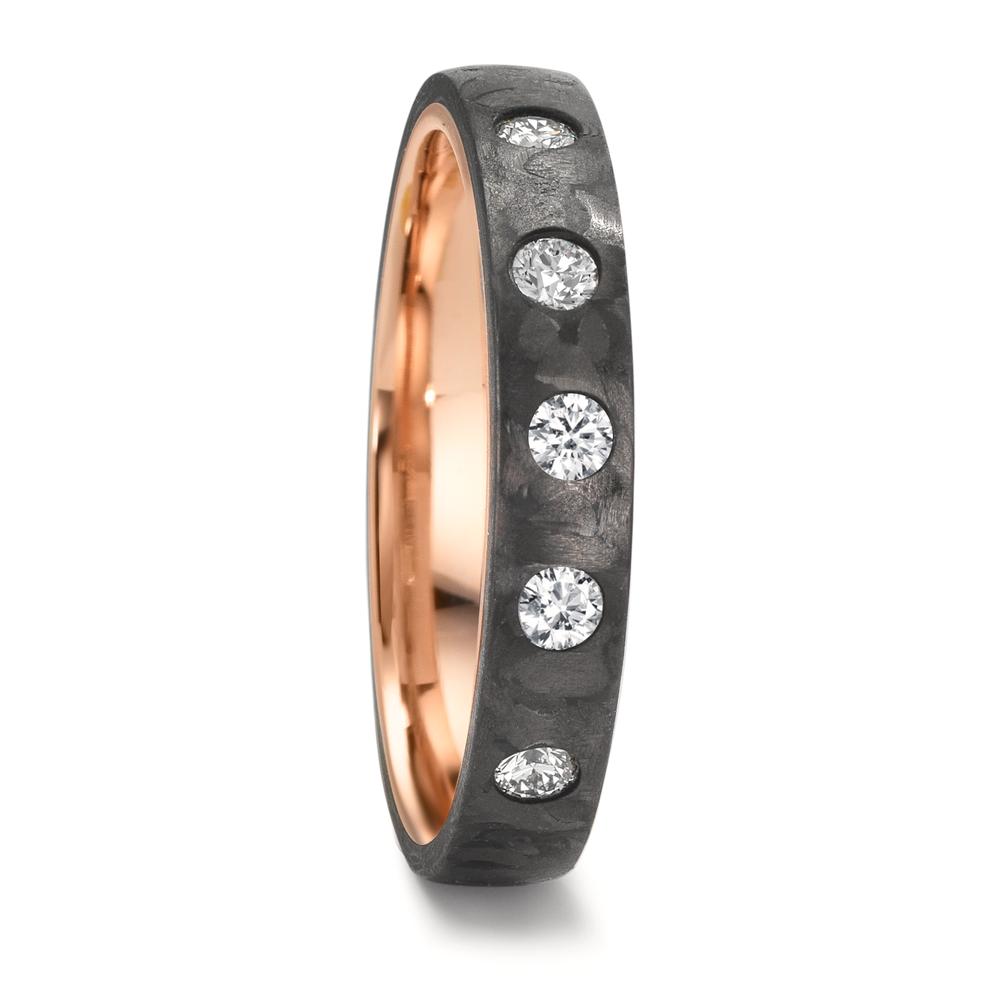Partnerring Carbon, 585/14K rood goud Diamant 0.25 ct, 5 Steen, w-si