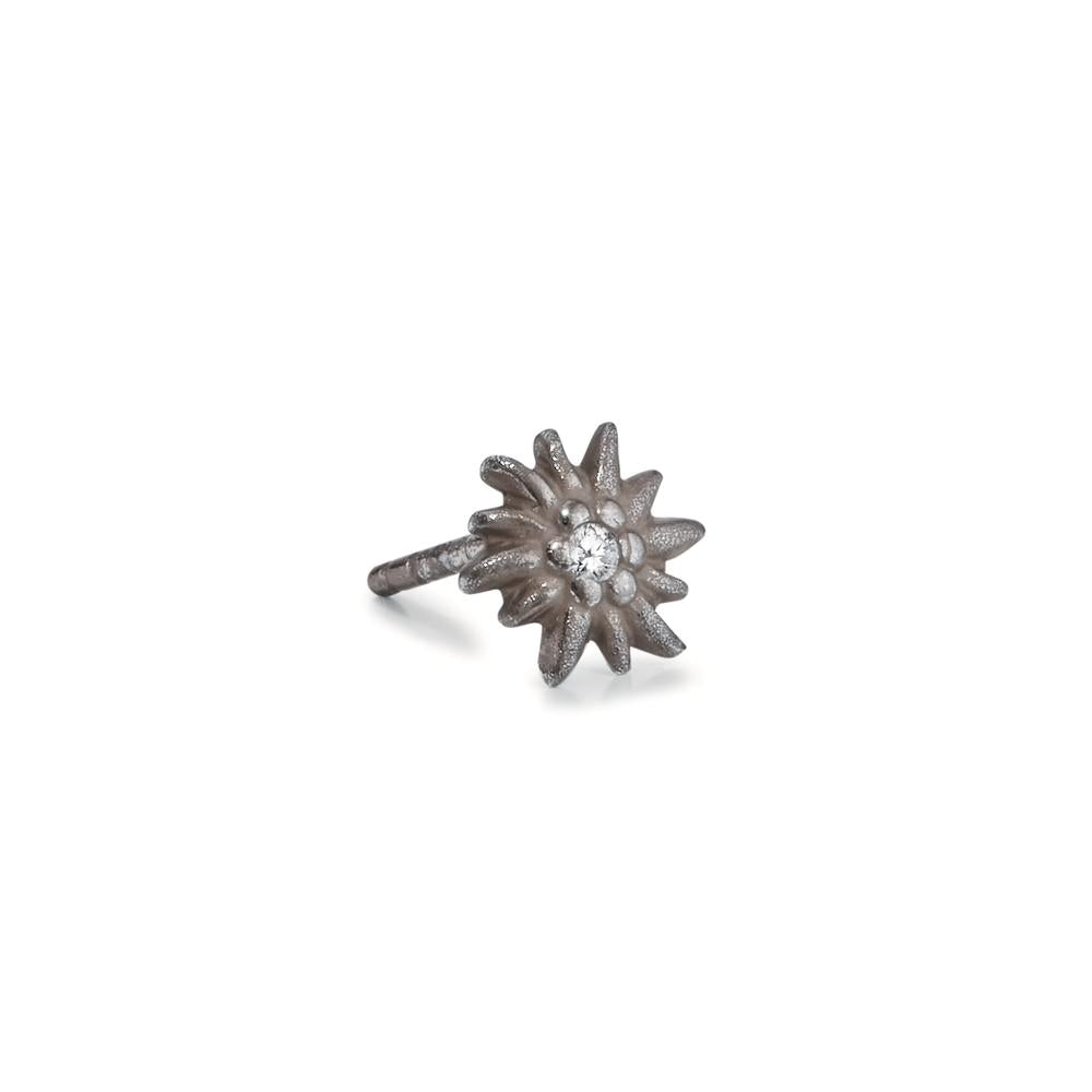 Oorknop 1 stuk Zilver Zirkonia Gepatineerd Edelweiss Ø7 mm