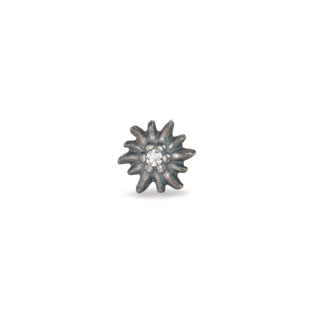 Oorknop 1 stuk Zilver Zirkonia Gepatineerd Edelweiss Ø7 mm