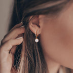 Scharnier oorringen creolen 750/18K rood goud Diamant 0.09 ct, 22 Steen, tw-si Akoya Parels, 2 Parels 6-6.5 mm