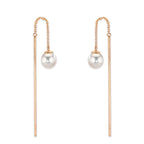 Doortrek oorbellen 750/18K rood goud Akoya Parels, 2 Parels 6-6.5 mm