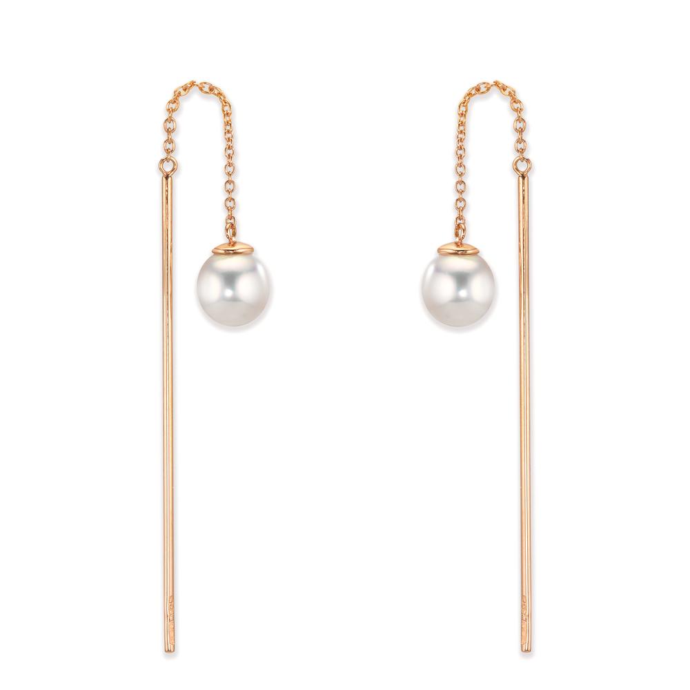 Doortrek oorbellen 750/18K rood goud Akoya Parels, 2 Parels 6-6.5 mm