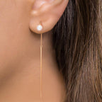 Doortrek oorbellen 750/18K rood goud Akoya Parels, 2 Parels 6-6.5 mm