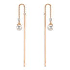 Doortrek oorbellen 750/18K rood goud Diamant 0.06 ct, 3 Steen, tw-si Akoya Parels, 2 Parels, 4.5 mm