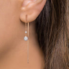 Doortrek oorbellen 750/18K rood goud Diamant 0.06 ct, 3 Steen, tw-si Akoya Parels, 2 Parels, 4.5 mm