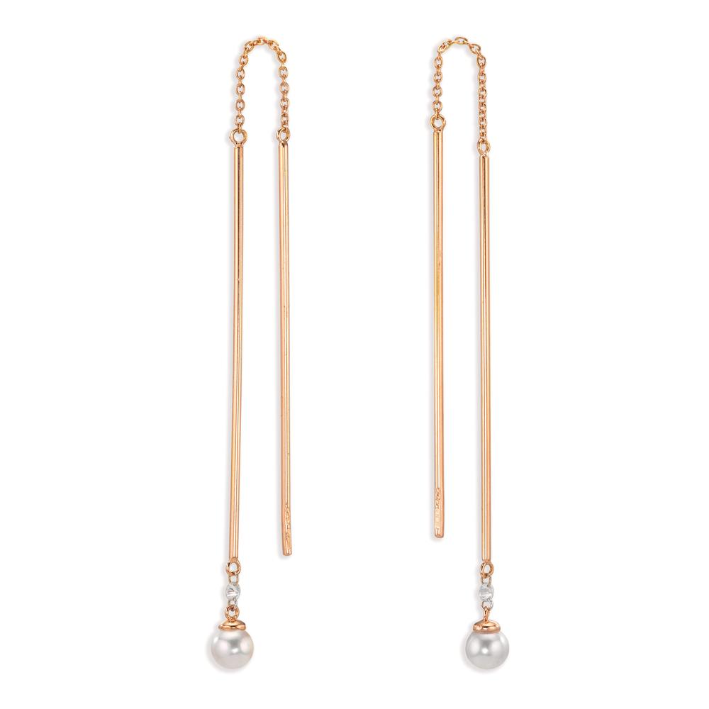 Doortrek oorbellen 750/18K rood goud Diamant 0.06 ct, 2 Steen, tw-si Akoya Parels, 2 Parels, 4.5 mm