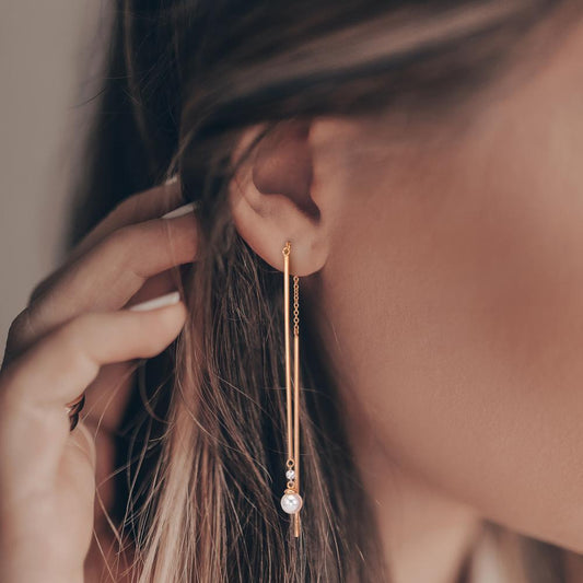 Doortrek oorbellen 750/18K rood goud Diamant 0.06 ct, 2 Steen, tw-si Akoya Parels, 2 Parels, 4.5 mm