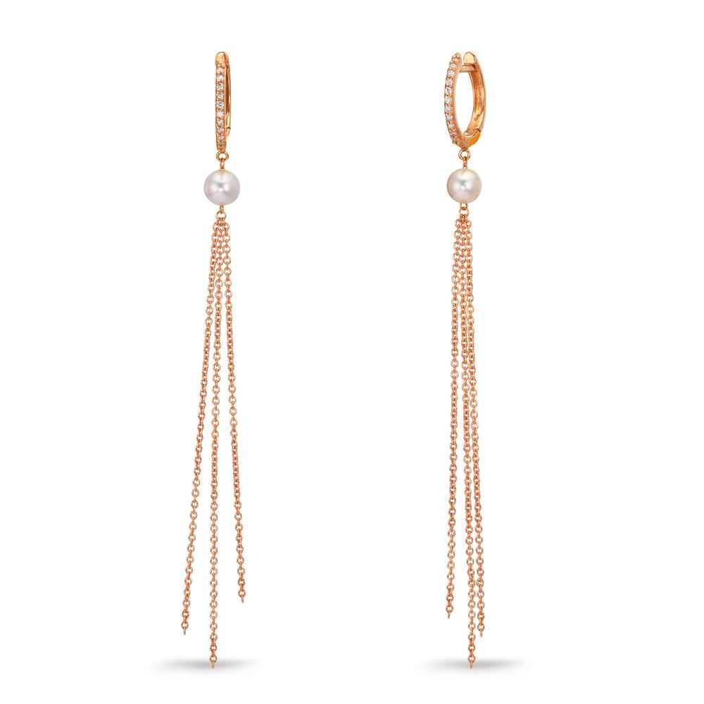 Scharnier oorringen creolen 750/18K rood goud Diamant 0.09 ct, 22 Steen, tw-si zoetwater Parel, 2 Parels