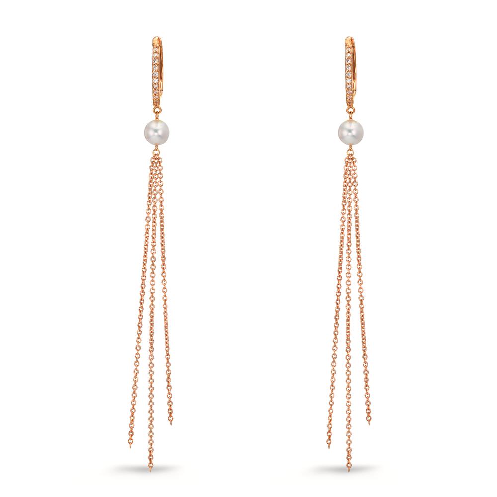 Scharnier oorringen creolen 750/18K rood goud Diamant 0.09 ct, 22 Steen, tw-si zoetwater Parel, 2 Parels