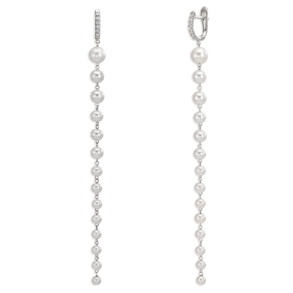 Scharnier oorringen creolen 750/18K witgoud Diamant 0.12 ct, 12 Steen, tw-si zoetwater Parel, 28 Parels