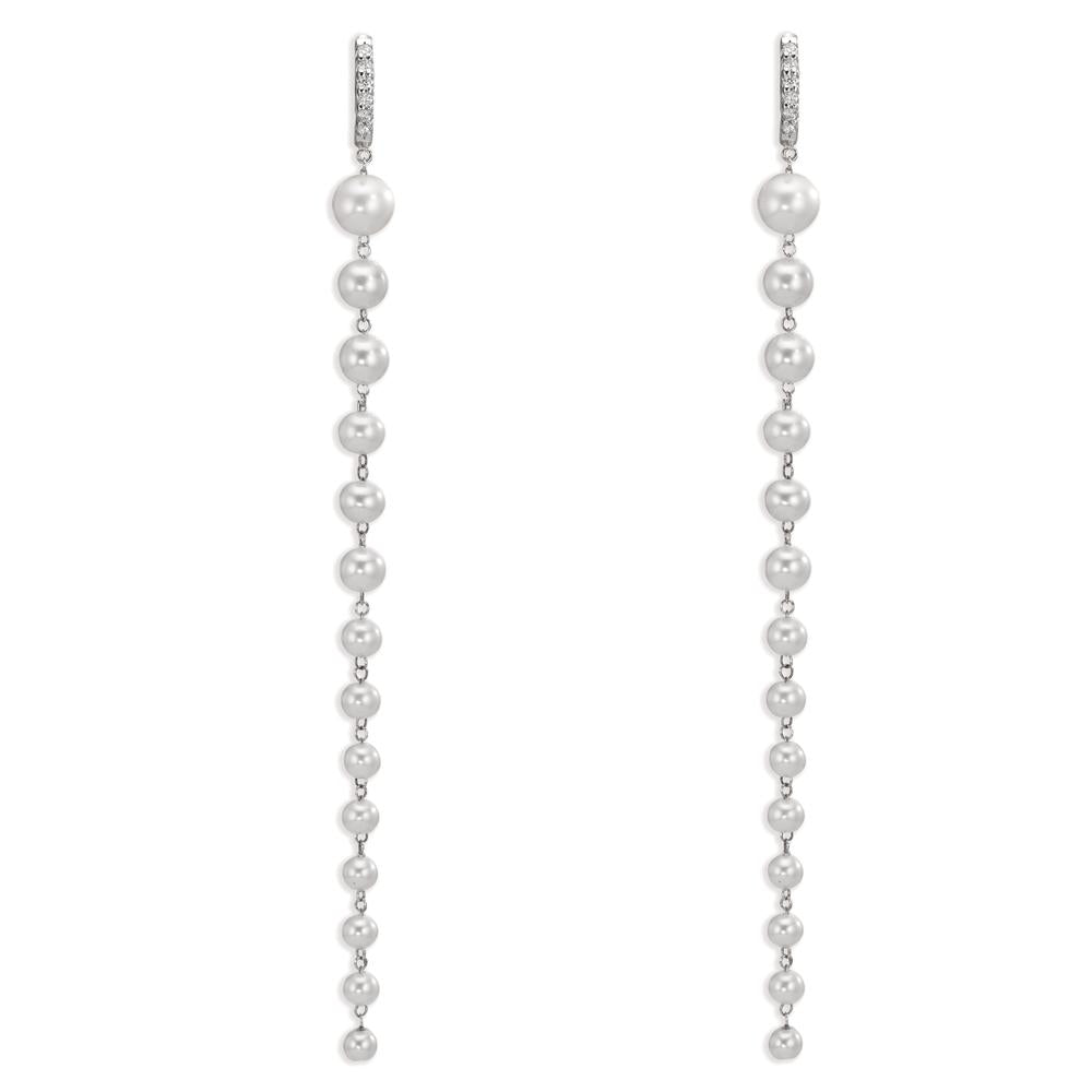 Scharnier oorringen creolen 750/18K witgoud Diamant 0.12 ct, 12 Steen, tw-si zoetwater Parel, 28 Parels