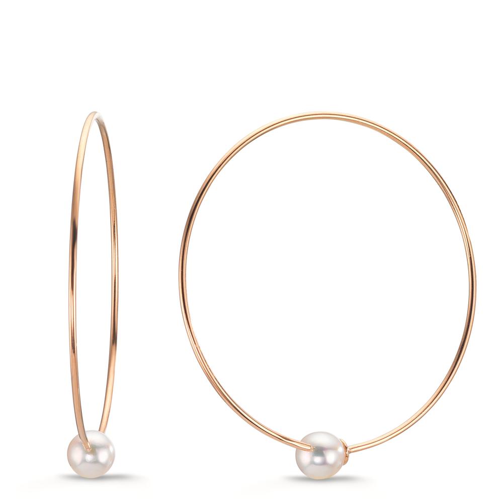 Oorringen creolen 750/18K rood goud Akoya Parels, 6 mm