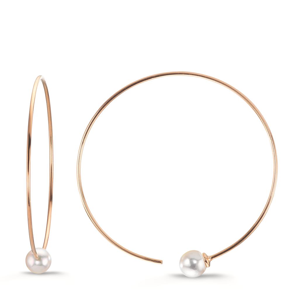 Oorringen creolen 750/18K rood goud Akoya Parels, 6 mm