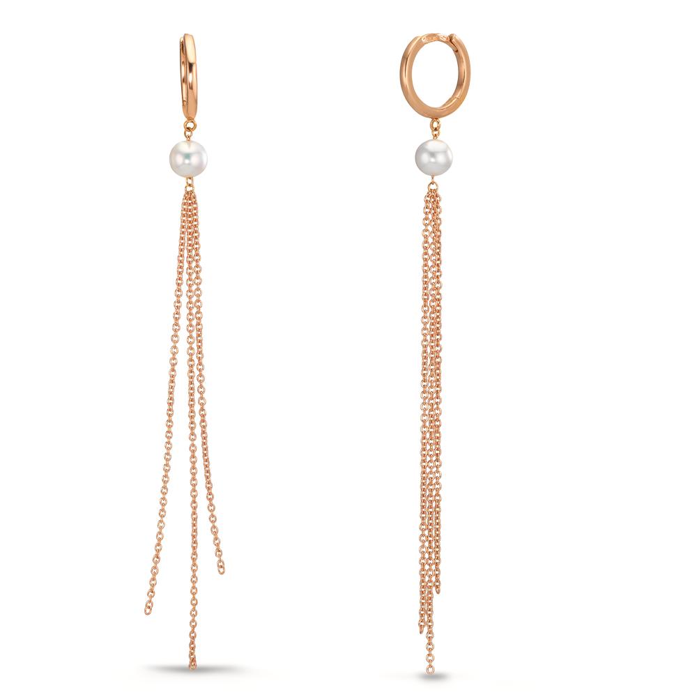Scharnier oorringen creolen 750/18K rood goud zoetwater Parel, 2 Parels