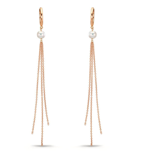 Scharnier oorringen creolen 750/18K rood goud zoetwater Parel, 2 Parels