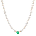 Collier 750/18K rood goud synthetische Smaragd zoetwater Parel, 3.5 mm Hart 40-44 cm