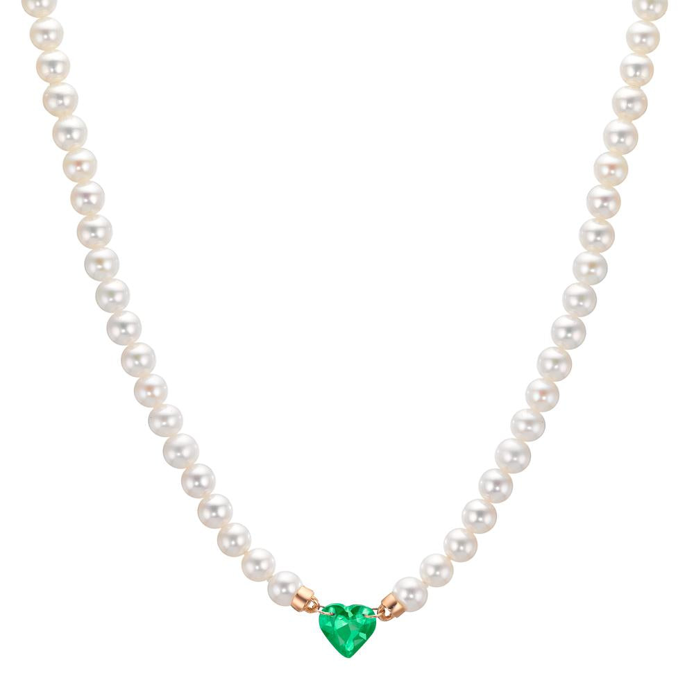 Collier 750/18K rood goud synthetische Smaragd zoetwater Parel, 3.5 mm Hart 40-44 cm