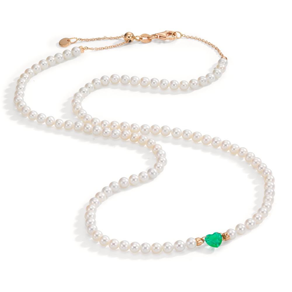 Collier 750/18K rood goud synthetische Smaragd zoetwater Parel, 3.5 mm Hart 40-44 cm