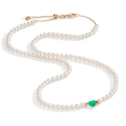 Collier 750/18K rood goud synthetische Smaragd zoetwater Parel, 3.5 mm Hart 40-44 cm