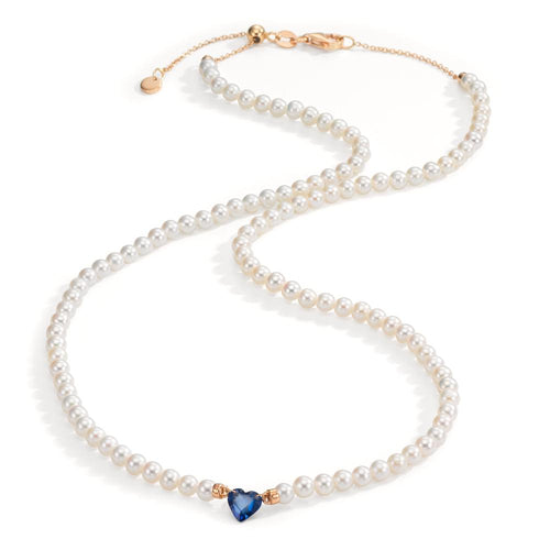 Collier 750/18K rood goud Saffier 0.58 ct zoetwater Parel, 3.5 mm Hart 40-44 cm