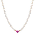 Collier 750/18K rood goud Robijn 0.62 ct zoetwater Parel, 3.5 mm Hart 40-44 cm