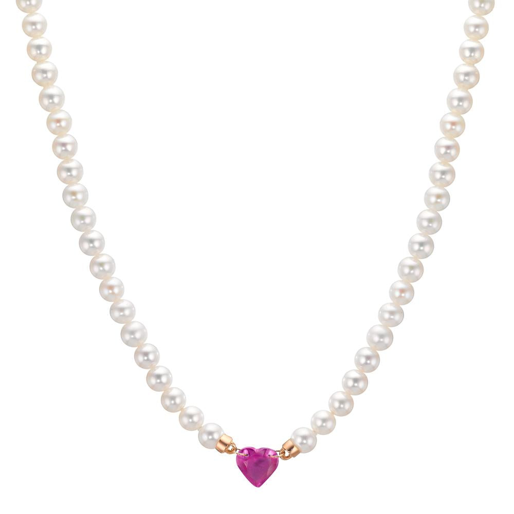Collier 750/18K rood goud Robijn 0.62 ct zoetwater Parel, 3.5 mm Hart 40-44 cm