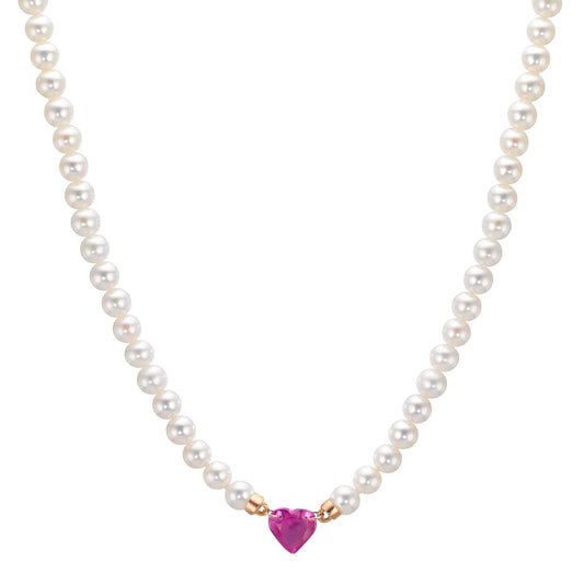 Collier 750/18K rood goud Robijn 0.62 ct zoetwater Parel, 3.5 mm Hart 40-44 cm