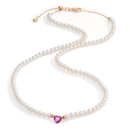 Collier 750/18K rood goud Robijn 0.62 ct zoetwater Parel, 3.5 mm Hart 40-44 cm