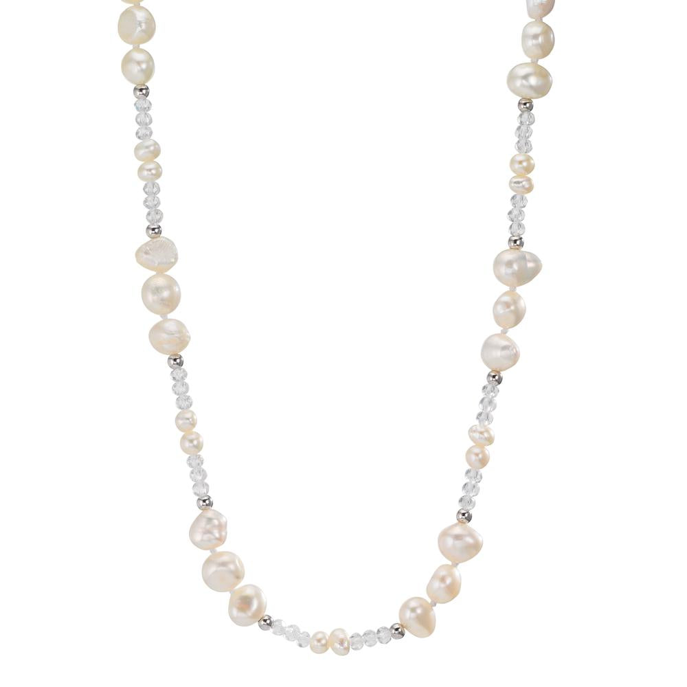 Collier Roestvrijstaal Kristal wit zoetwater Parel 90 cm
