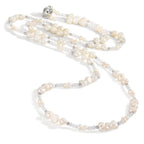 Collier Roestvrijstaal Kristal wit zoetwater Parel 90 cm