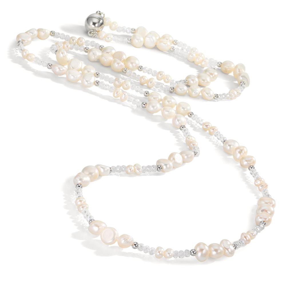 Collier Roestvrijstaal Kristal wit zoetwater Parel 90 cm