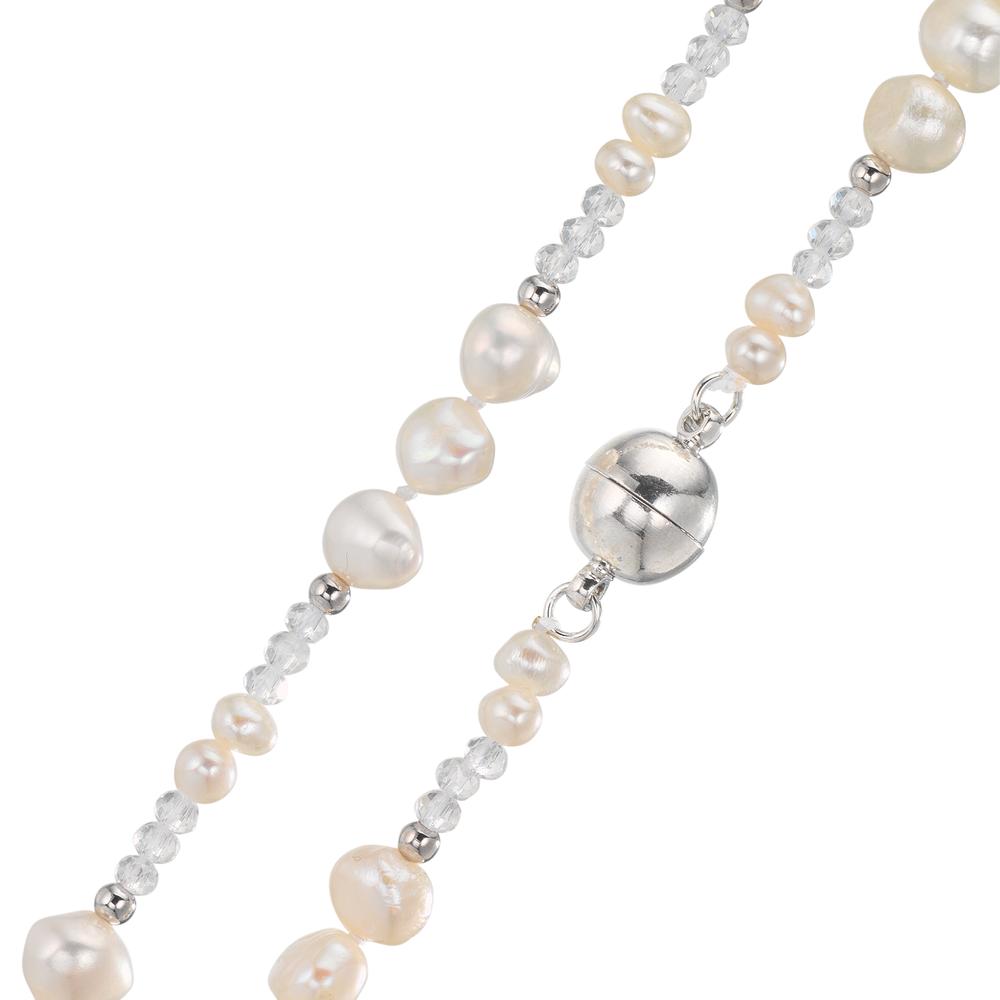 Collier Roestvrijstaal Kristal wit zoetwater Parel 90 cm