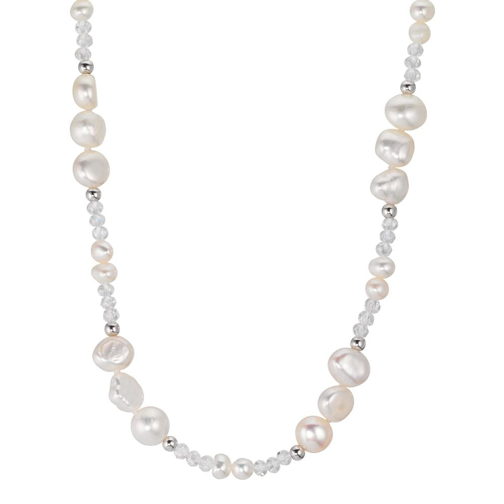 Collier Roestvrijstaal Kristal wit zoetwater Parel 45 cm