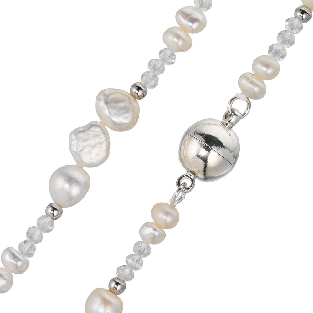 Collier Roestvrijstaal Kristal wit zoetwater Parel 45 cm