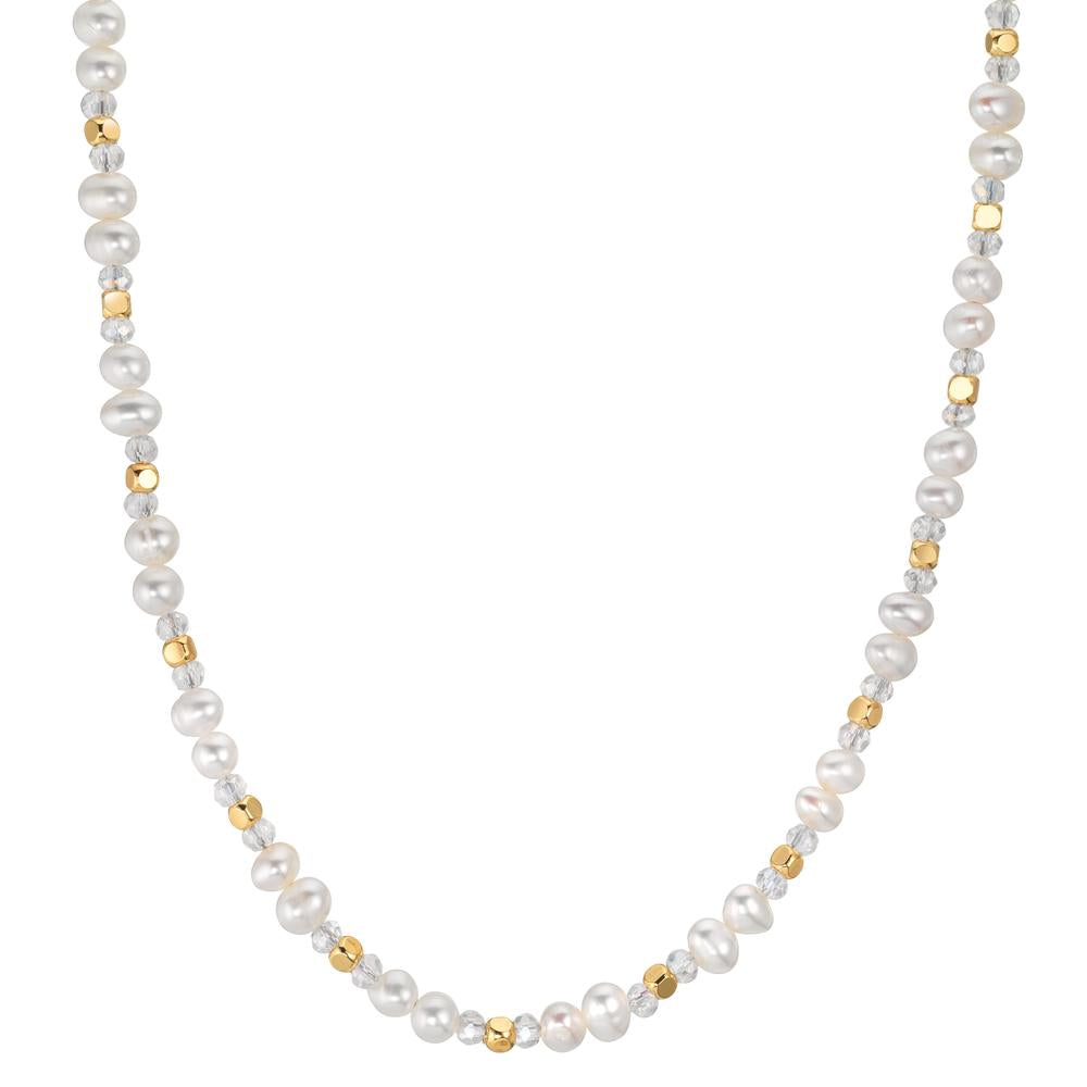 Collier Roestvrijstaal Kristal wit Geel IP-gecoat zoetwater Parel 43.5 cm