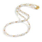 Collier Roestvrijstaal Kristal wit Geel IP-gecoat zoetwater Parel 43.5 cm