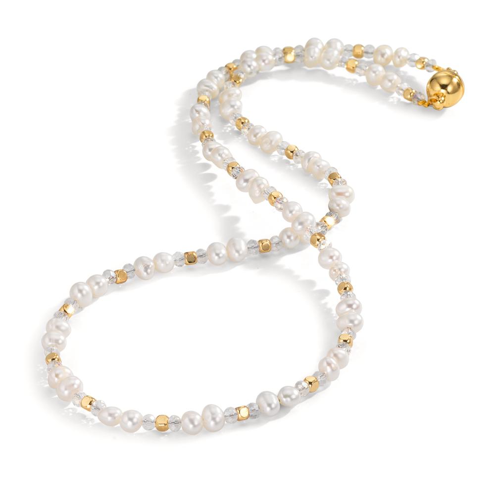 Collier Roestvrijstaal Kristal wit Geel IP-gecoat zoetwater Parel 43.5 cm