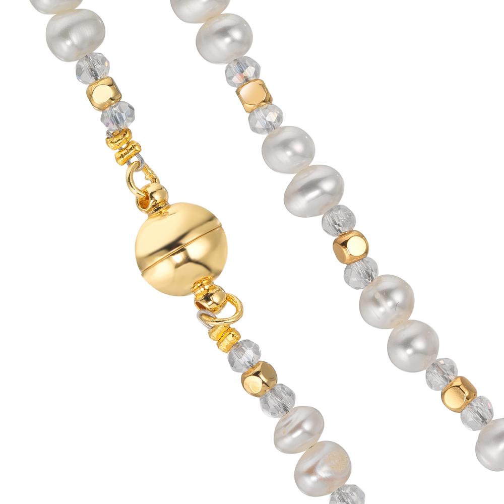 Collier Roestvrijstaal Kristal wit Geel IP-gecoat zoetwater Parel 43.5 cm